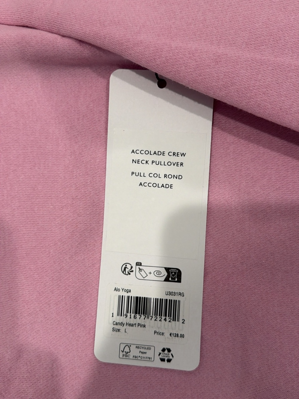 Alo NWT Candy Heart Pink Crewneck Size Large - Picture 2 of 3